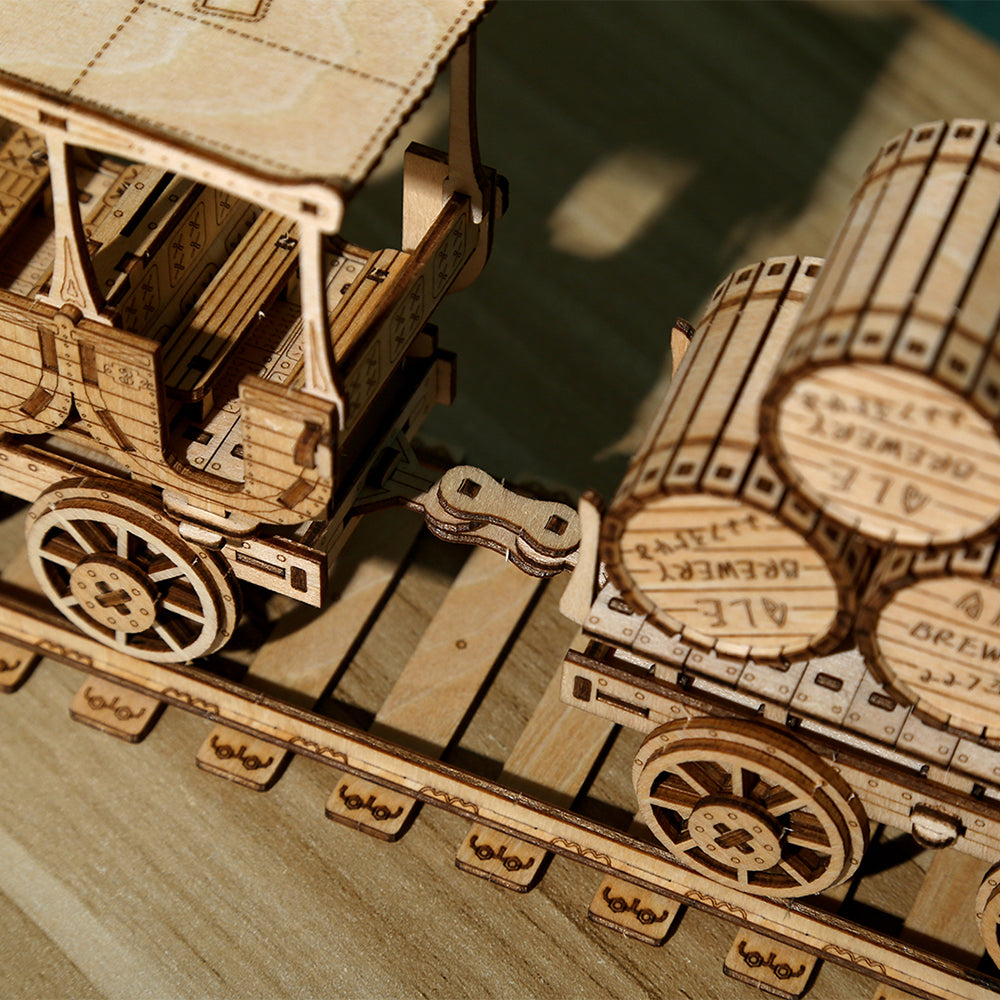 DIY Wine Cart 3D Wooden Mechanical Puzzle Construction Kit | Nikpuzzles