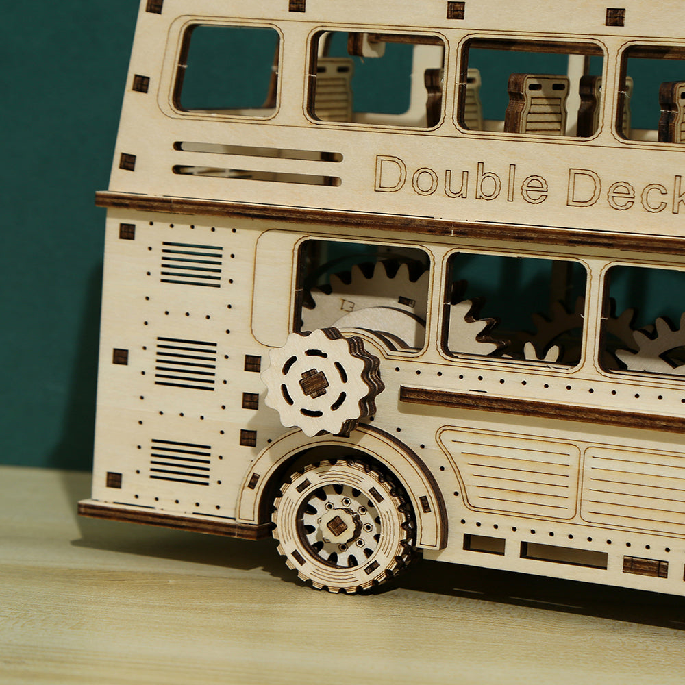 DIY Double Decker Bus 3D Wooden Mechanical Puzzle Construction Kit | Nikpuzzles