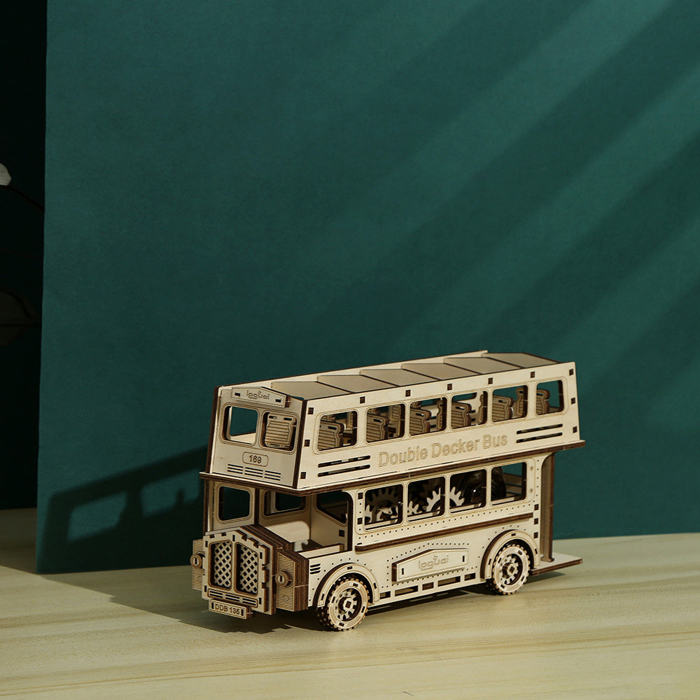 DIY Double Decker Bus 3D Wooden Mechanical Puzzle Construction Kit | Nikpuzzles