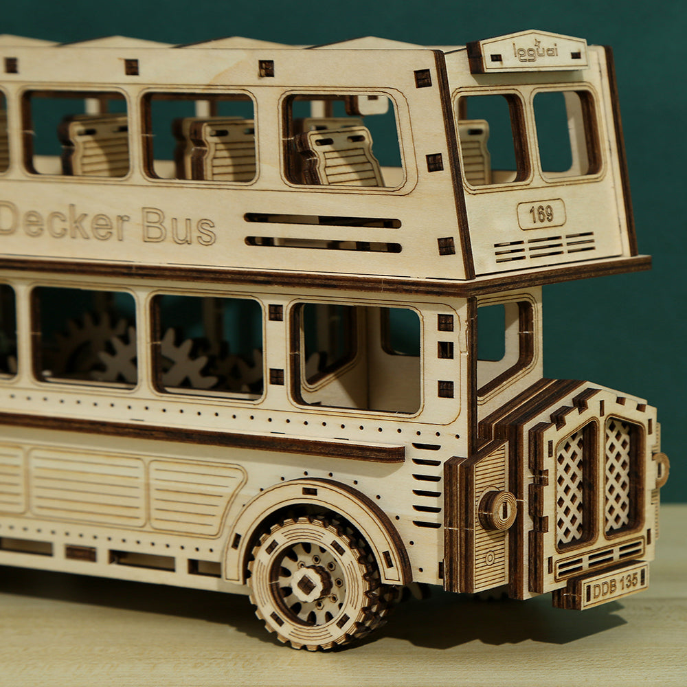 DIY Double Decker Bus 3D Wooden Mechanical Puzzle Construction Kit | Nikpuzzles