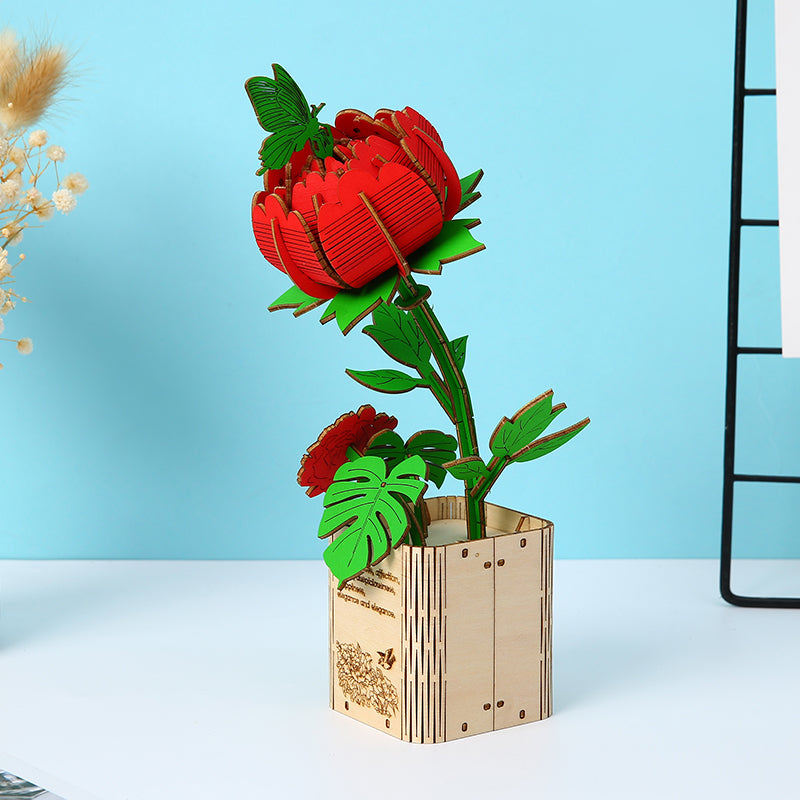 DIY PEONY Flower 3D Wooden Puzzle Construction Kit | Nikpuzzles