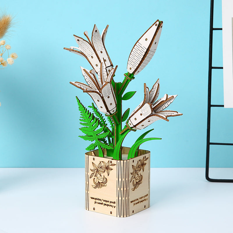 DIY Lily Flower 3D Wooden Puzzle Construction Kit | Nikpuzzles