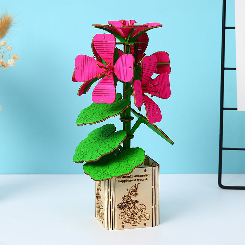 DIY Geranium Flower 3D Wooden Puzzle Construction Kit | Nikpuzzles