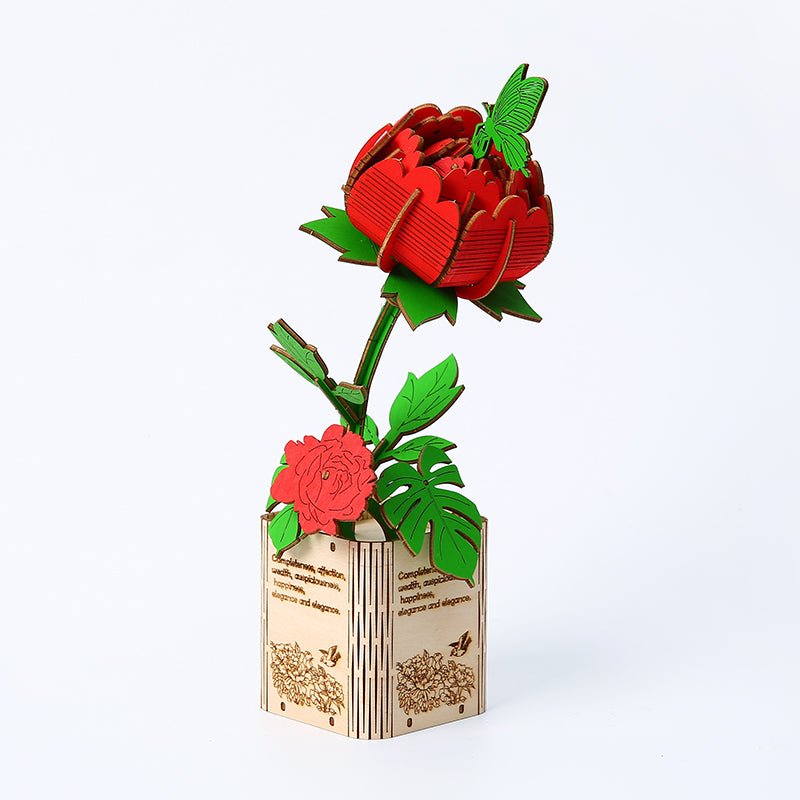 DIY PEONY Flower 3D Wooden Puzzle Construction Kit | Nikpuzzles