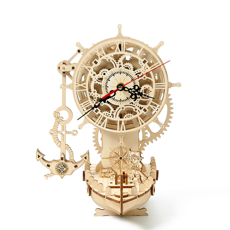 DIY Mechanical Pirate Ship Clock 3D Wooden Mechanical Puzzle Construction Kit | Nikpuzzles