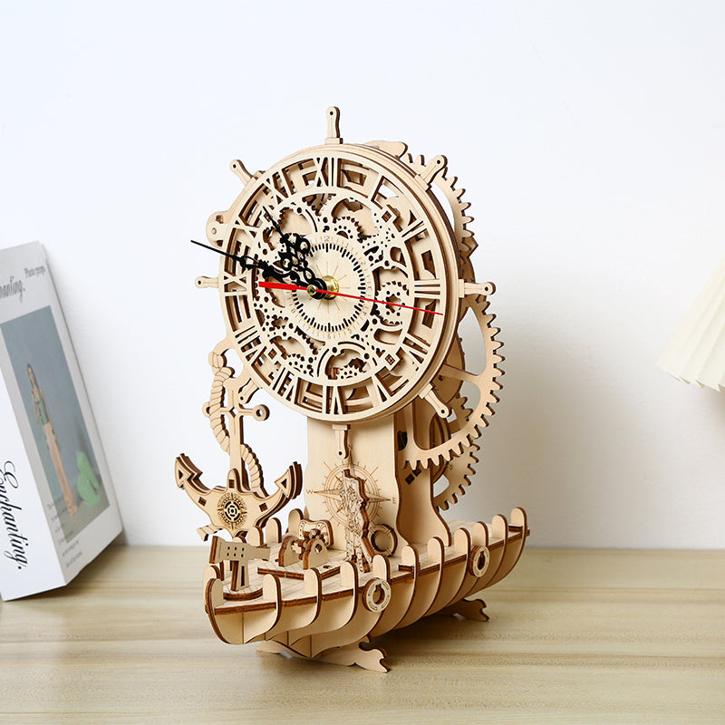 DIY Mechanical Pirate Ship Clock 3D Wooden Mechanical Puzzle Construction Kit | Nikpuzzles