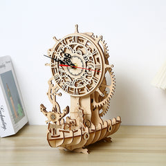 DIY Mechanical Pirate Ship Clock 3D Wooden Mechanical Puzzle Construction Kit | Nikpuzzles