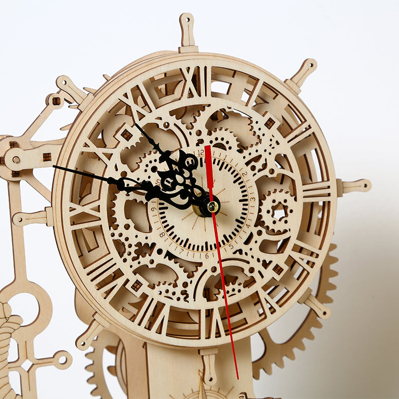 DIY Mechanical Pirate Ship Clock 3D Wooden Mechanical Puzzle Construction Kit | Nikpuzzles