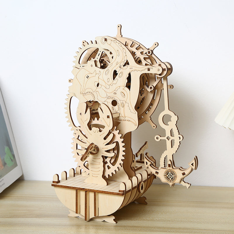 DIY Mechanical Pirate Ship Clock 3D Wooden Mechanical Puzzle Construction Kit | Nikpuzzles