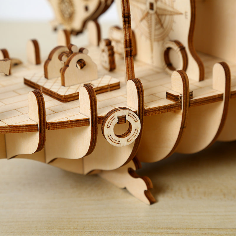 DIY Mechanical Pirate Ship Clock 3D Wooden Mechanical Puzzle Construction Kit | Nikpuzzles