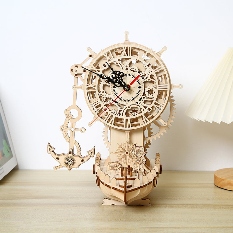 DIY Mechanical Pirate Ship Clock 3D Wooden Mechanical Puzzle Construction Kit | Nikpuzzles