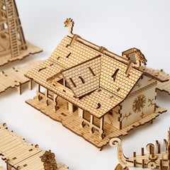 DIY Mechanical Viking Fishery Village 3D Wooden Mechanical Puzzle Construction Kit | Nikpuzzles