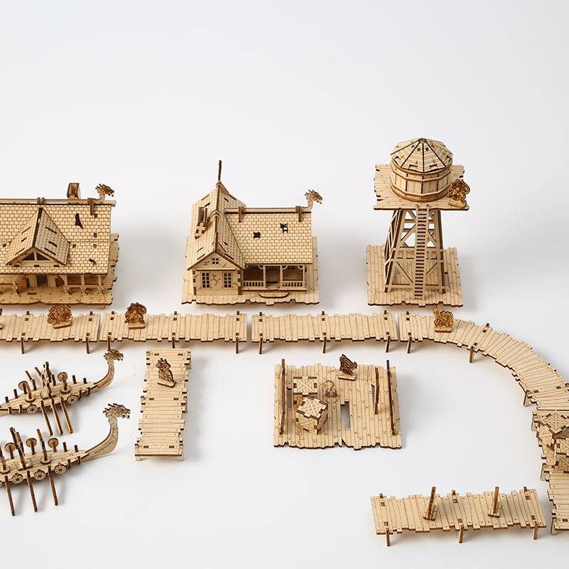 DIY Mechanical Viking Fishery Village 3D Wooden Mechanical Puzzle Construction Kit | Nikpuzzles