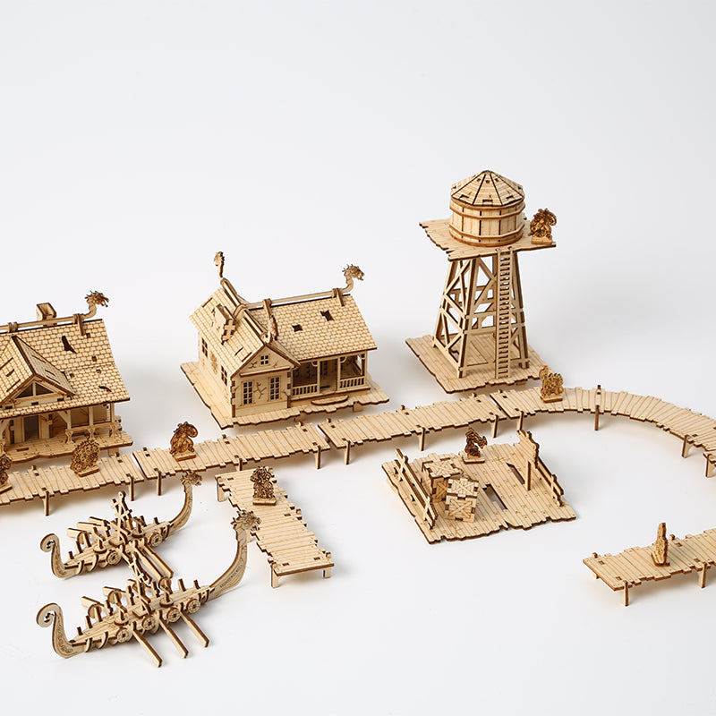 DIY Mechanical Viking Fishery Village 3D Wooden Mechanical Puzzle Construction Kit | Nikpuzzles