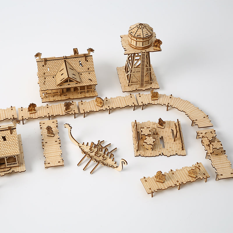 DIY Mechanical Viking Fishery Village 3D Wooden Mechanical Puzzle Construction Kit | Nikpuzzles