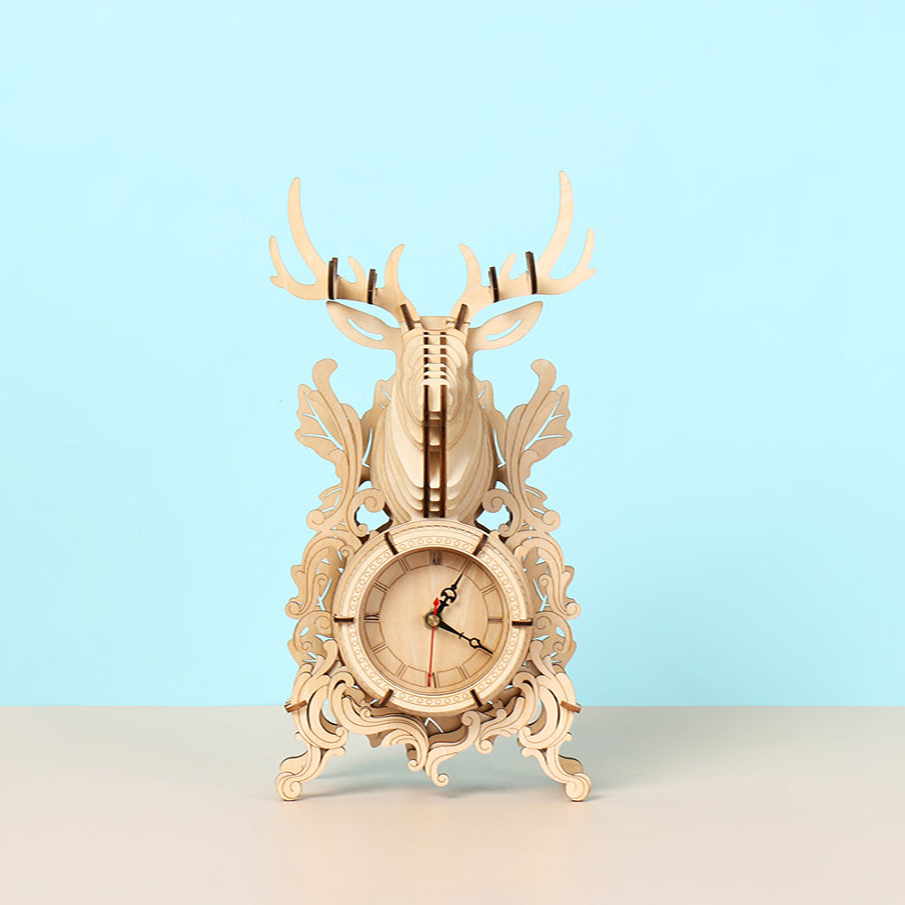 DIY Deer Table Clock 3D Wooden Mechanical Puzzle Construction Kit | Nikpuzzle