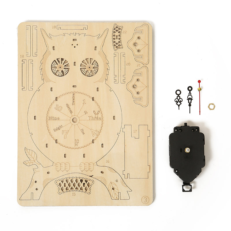 DIY Owl Clock 3D Wooden Mechanical Puzzle Construction Kit | Nikpuzzles