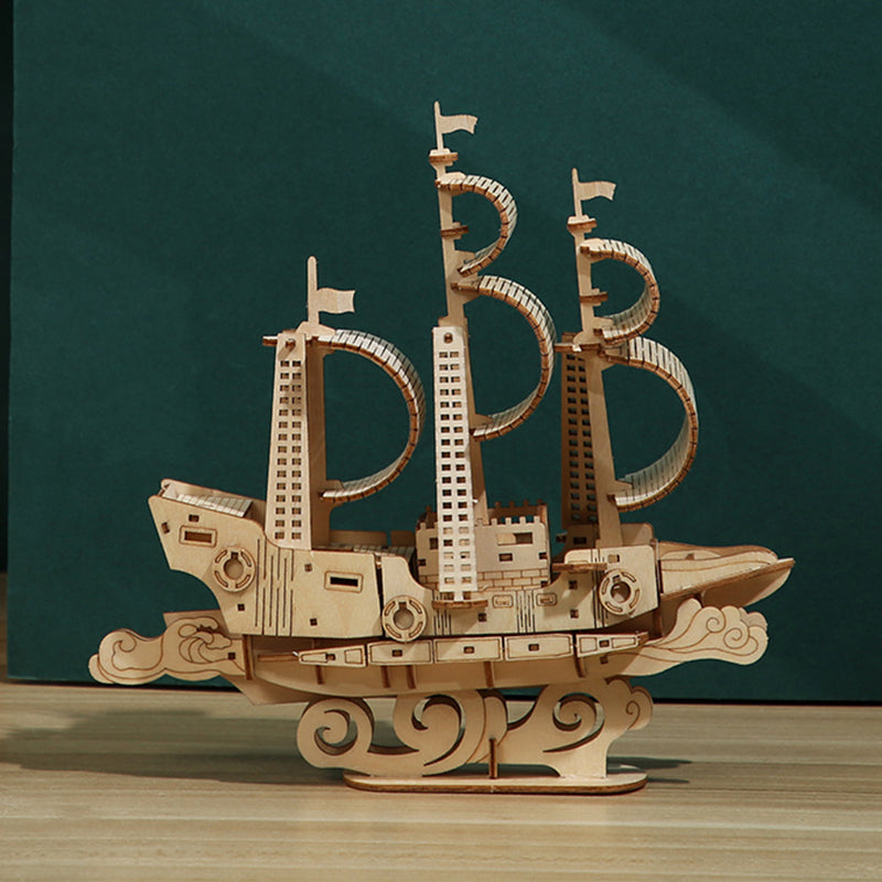 DIY Sailing Boat 3D Wooden Puzzle Construction Kit | Nikpuzzles